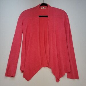 Eileen Fisher Cardigan Womens Small Coral 100% Organic Linen Open Front